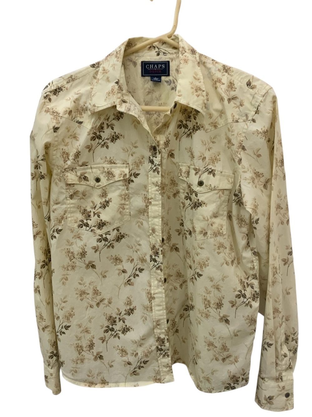 Chaps Women's Cream Floral Button-Down Shirt Size Large